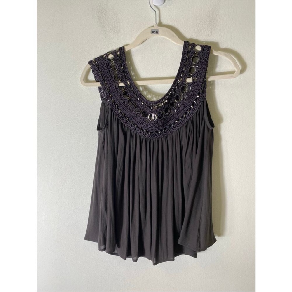 Free People Black/Dark Grey embellished tank top.